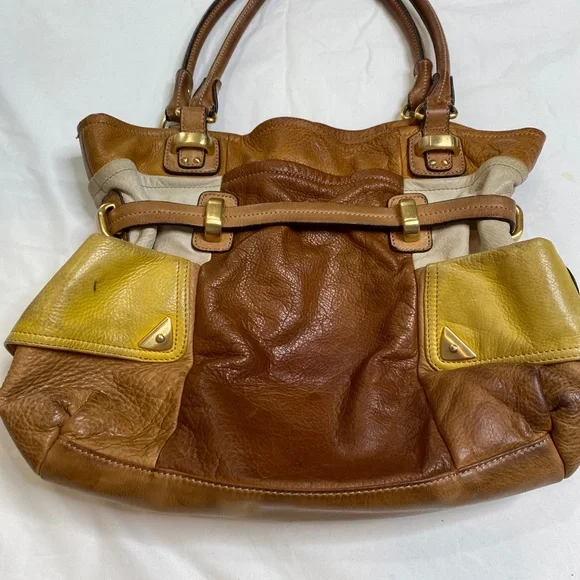 B Makowsky leather Tan Multicolored handbag Shoulder Gold Hardware A021121 - Picture 9 of 10
